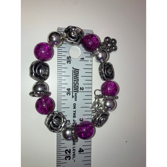 Purple Crystals Silver-Tone Beaded Charm Bracelet! - Picture 6 of 7